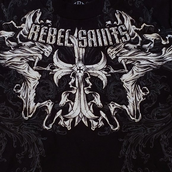NWT AFFLICTION Rebel Saints Black T-Shirt Short Sleeve Toddler Skull Biker - Picture 3 of 4